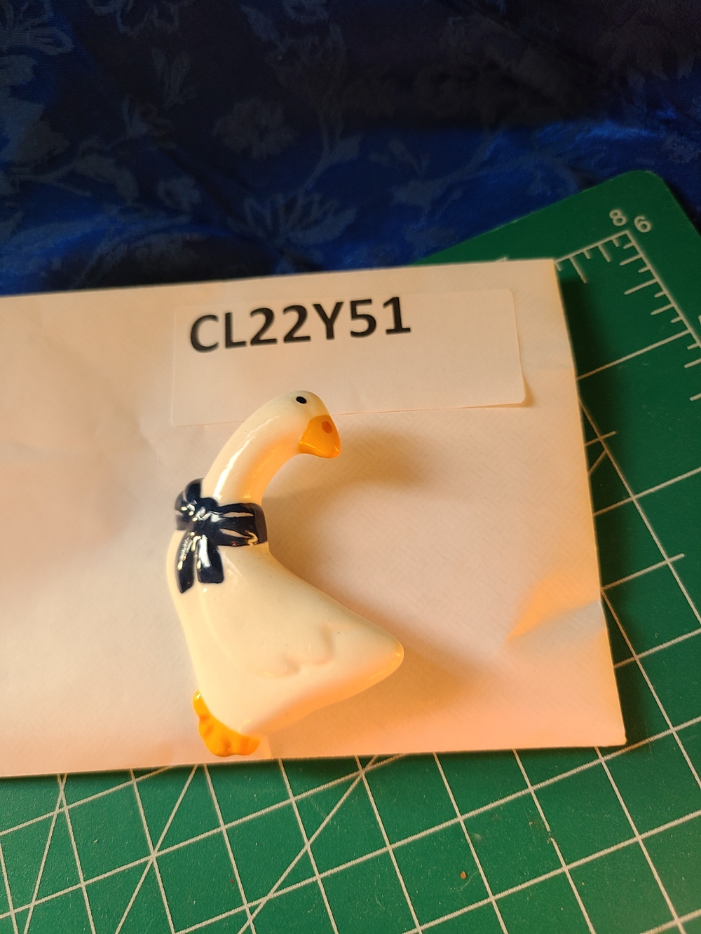 Hand Crafted White Goose Figurine with Navy Bow and Yellow Beak - Picture 4 of 6